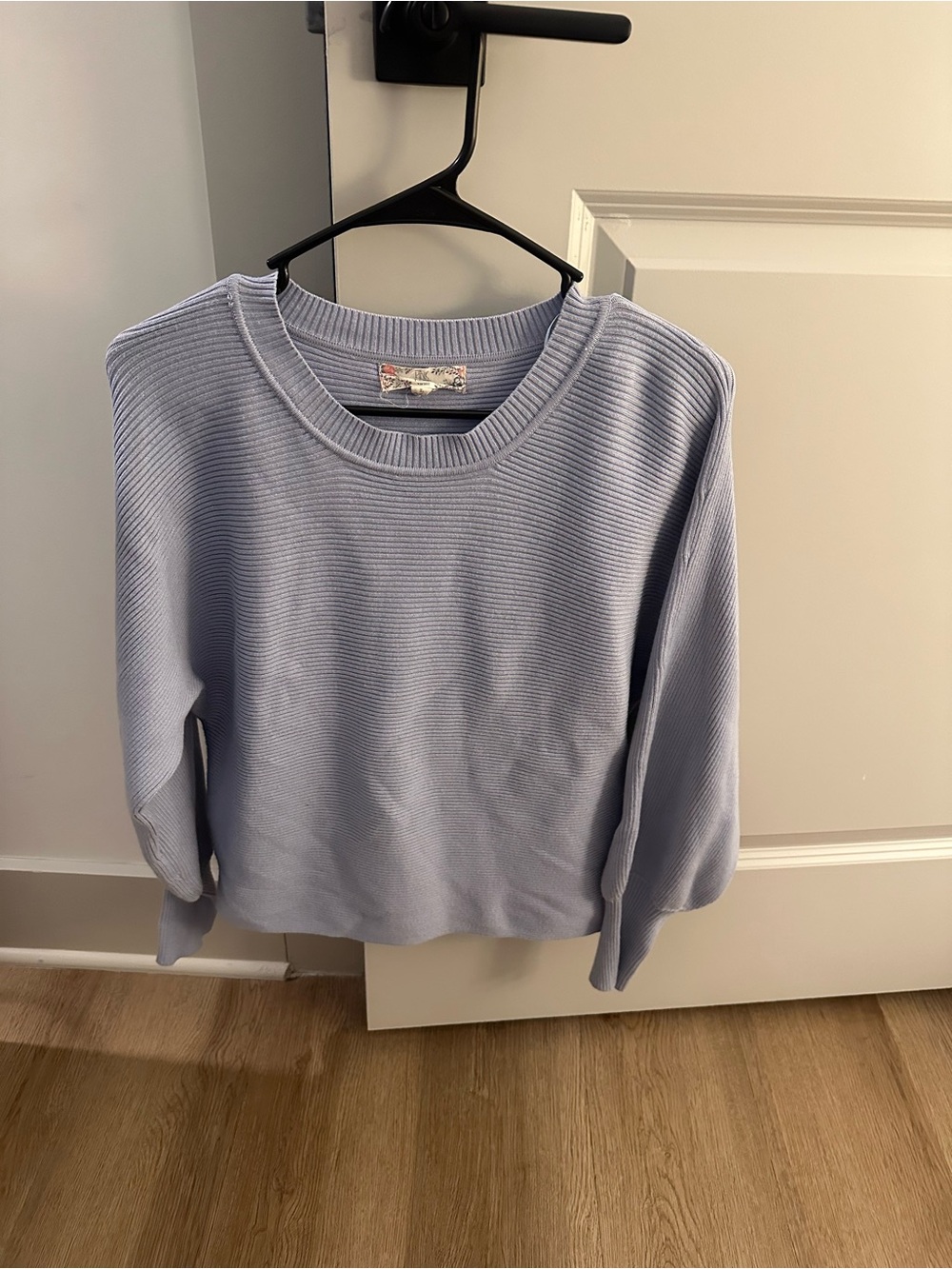 Pink Rose Light Blue Ribbed Crewneck Sweater